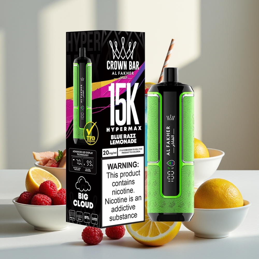 Al Fakher Crown Bar 15K Hypermax 22ml 600mAh Mėlynojo avietės limonado