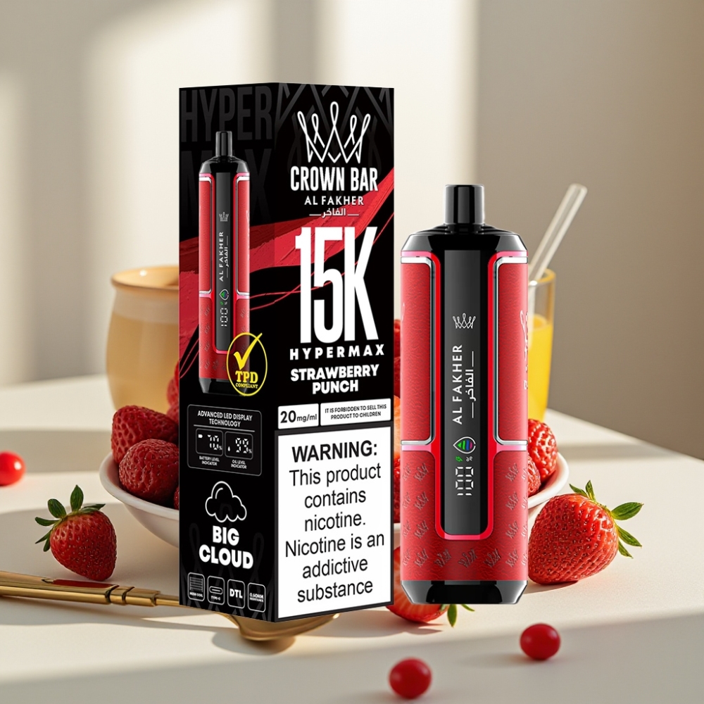 Al Fakher Crown Bar 15K Hypermax Disposable Vape Kit Braškių Punch 22ml 600mAh