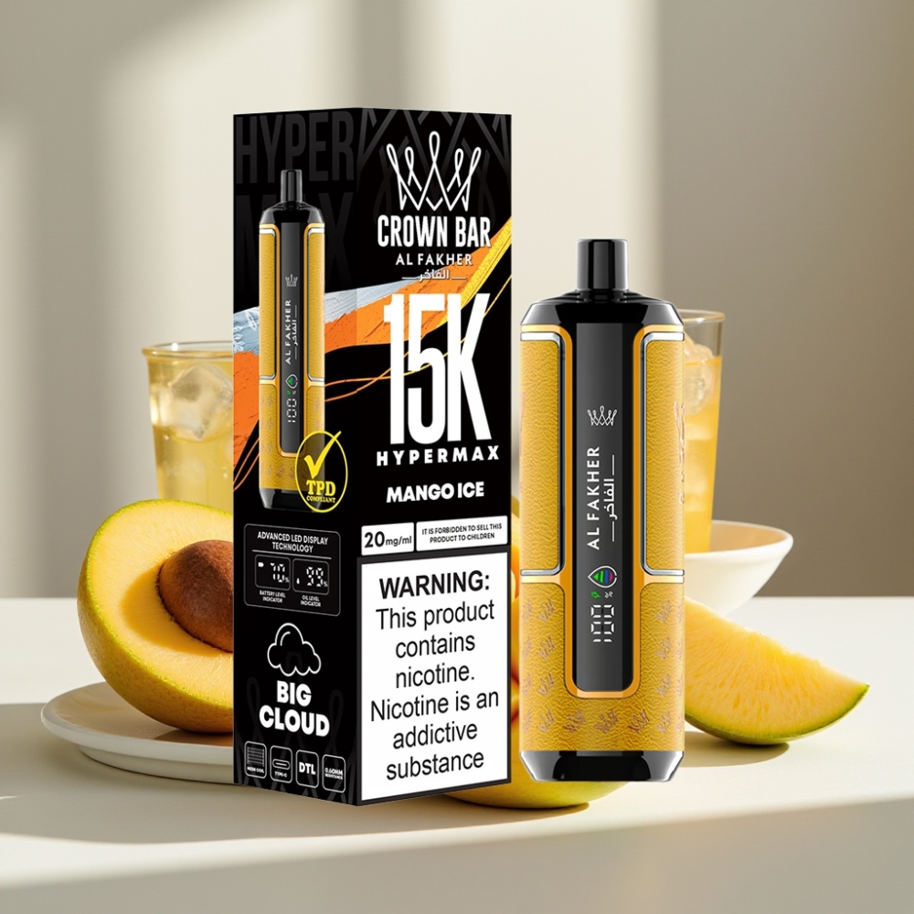 Al Fakher Crown Bar 15K Hypermax Disposable Vape Kit Mangų Ledas 22ml 600mAh