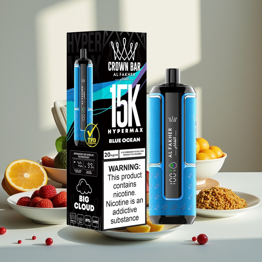 Al Fakher Crown Bar 15K Hypermax Disposable Vape Kit Mėlynasis Vandenynas 22ml 600mAh
