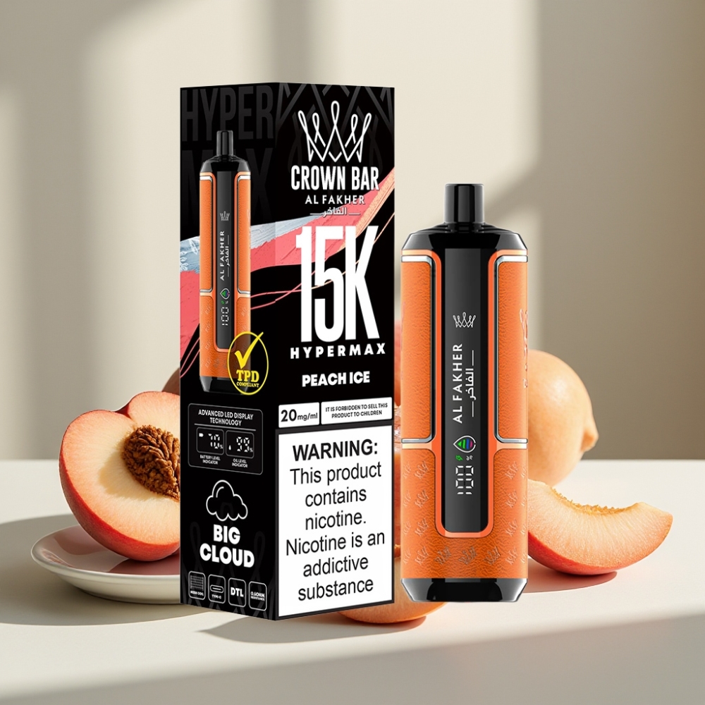 Al Fakher Crown Bar 15K Hypermax Vienkartinis Iškroviklis Persikas Su Ledu 22ml 600mAh