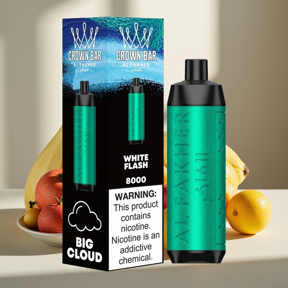 Al Fakher Crown Bar 8000 Crystal Disposable Vape Baltasis Blysmas 600mAh 18ml 5mg