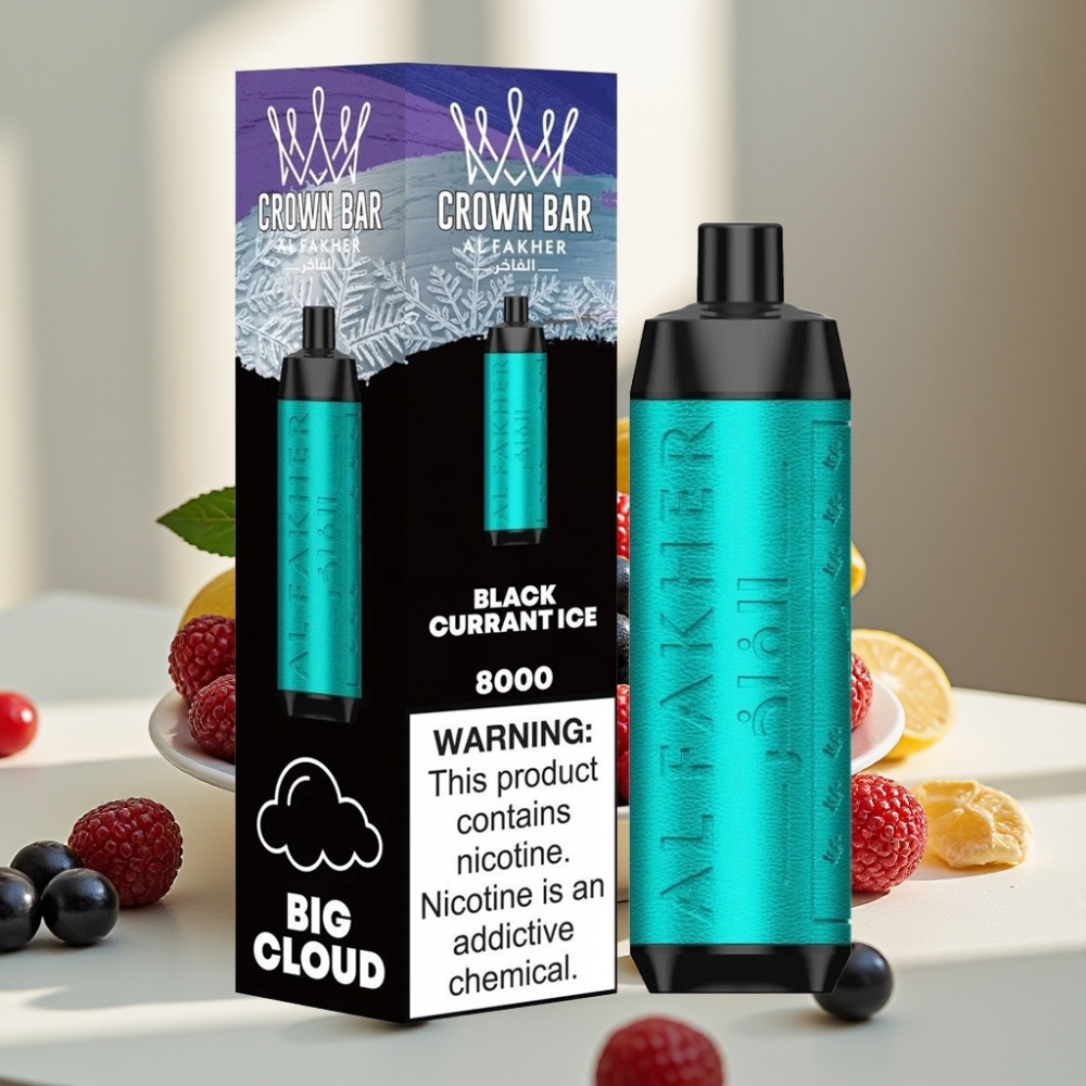Al Fakher Crown Bar 8000 Crystal Disposable Vape Juodųjų Serbentų Ledas 18ml 5mg