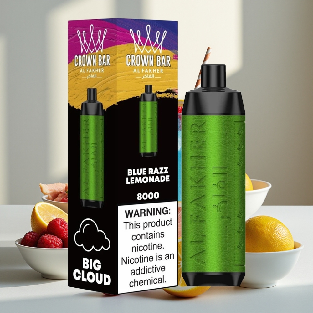 Al Fakher Crown Bar 8000 Crystal Disposable Vape Mėlynųjų Aviečių Limonadas 600mAh 18ml 5mg