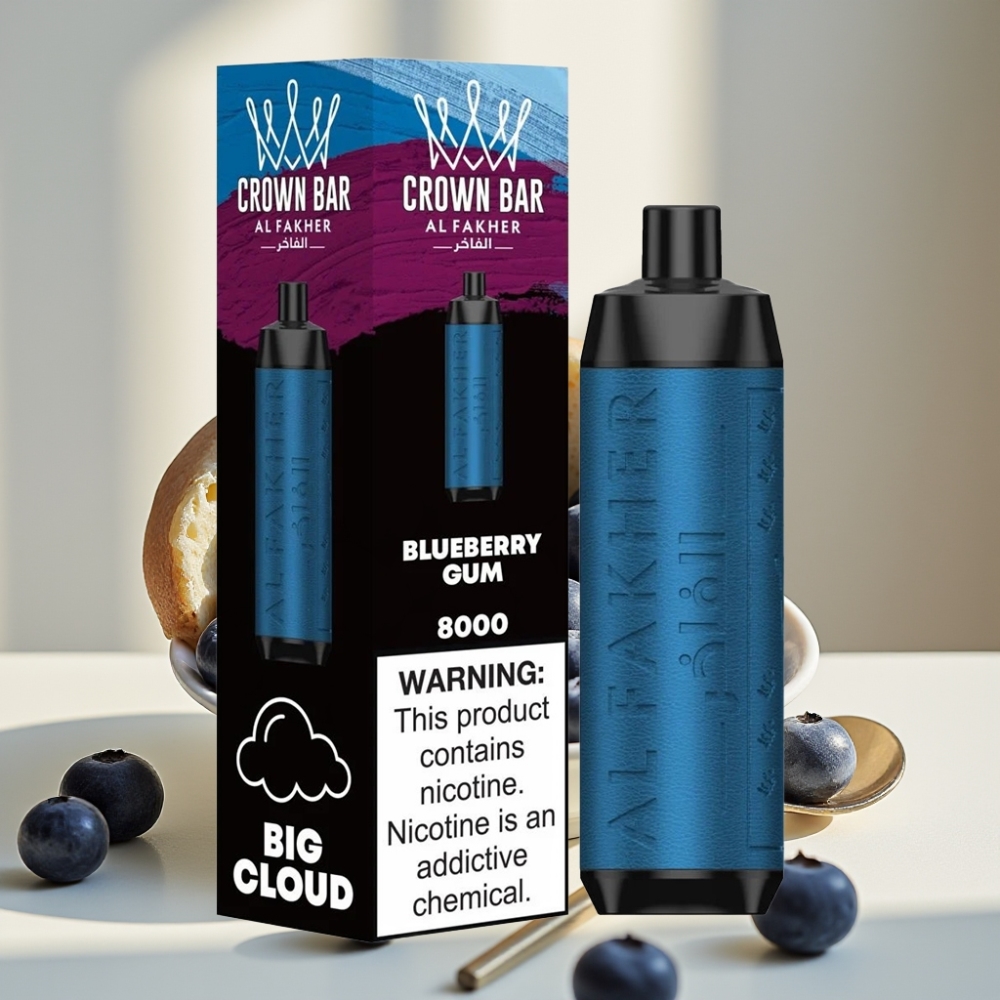 Al Fakher Crown Bar 8000 Crystal Disposable Vape Mėlynųjų Gumo 600mAh 18ml 5mg 06Ω