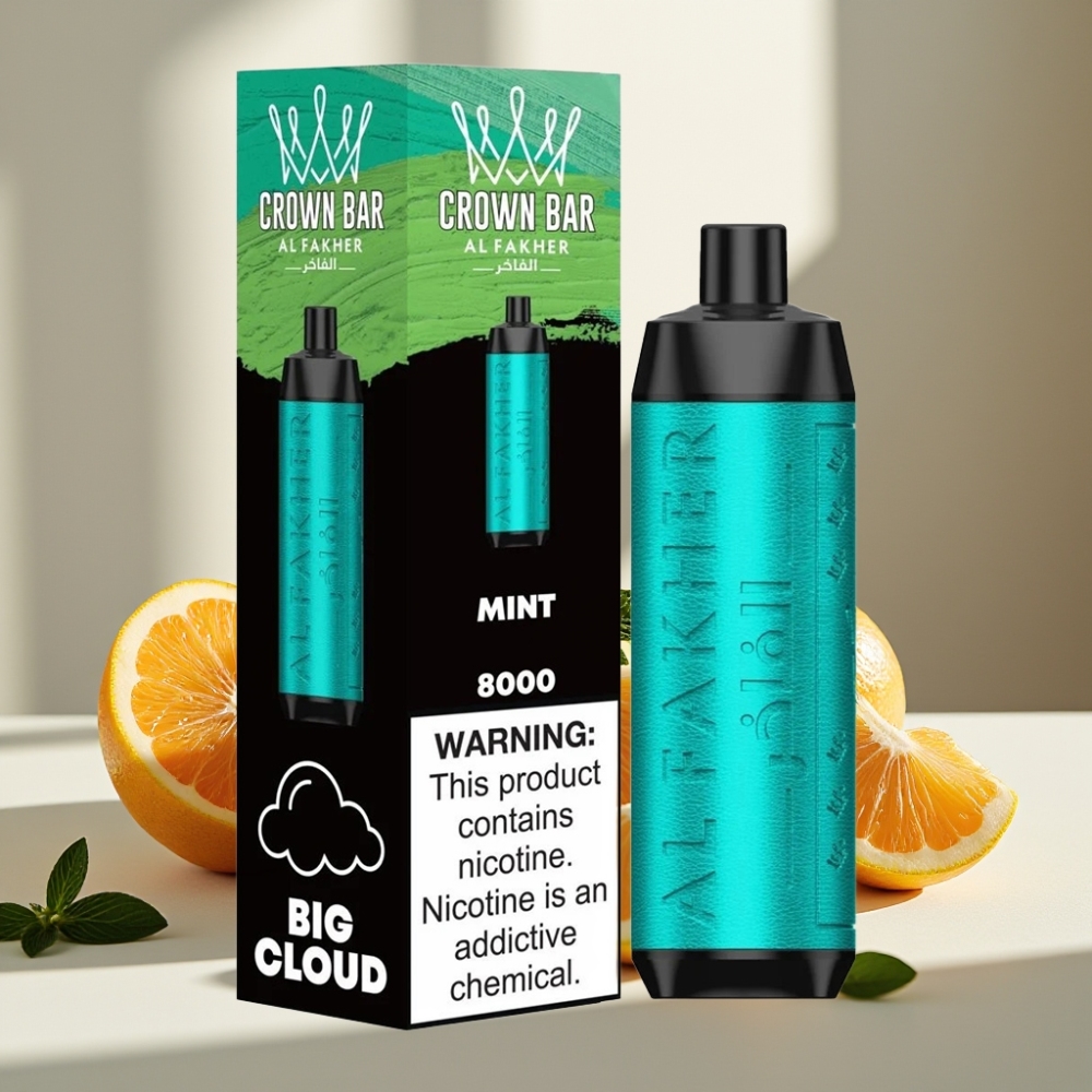 Al Fakher Crown Bar 8000 Crystal Disposable Vape Mėta 18ml 5mg 600mAh