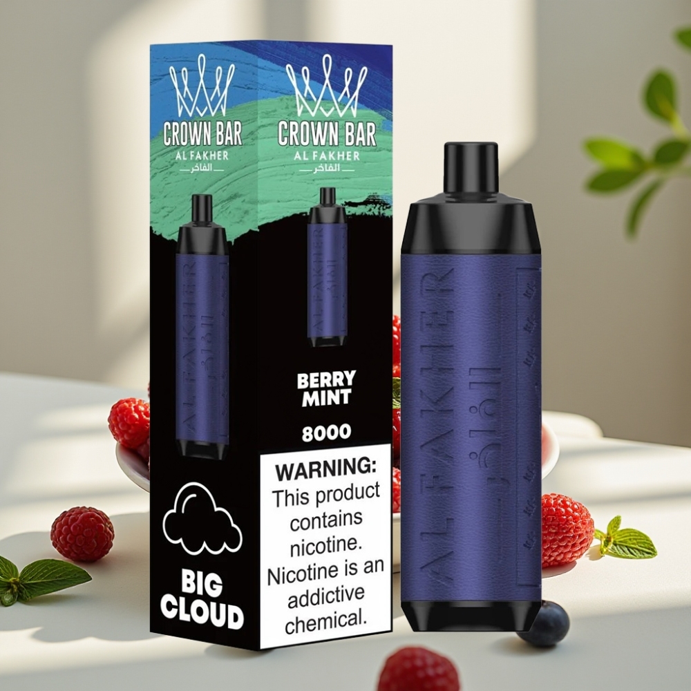 Al Fakher Crown Bar 8000 Crystal Disposable Vape Uogų Mėta 600mAh 18ml 5mg