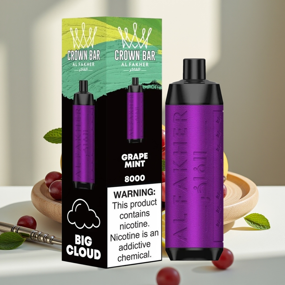 Al Fakher Crown Bar 8000 Crystal Disposable Vape Vynuogių Mėta 18ml 5mg 600mAh
