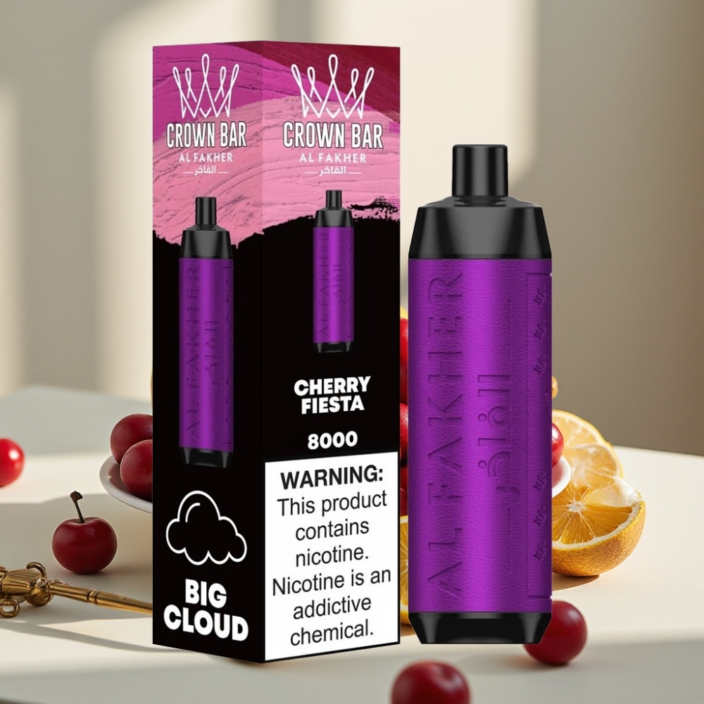 Al Fakher Crown Bar 8000 Crystal Vienkartinis Vapas Vyšnių Fiesta 600mAh 18ml 5mg