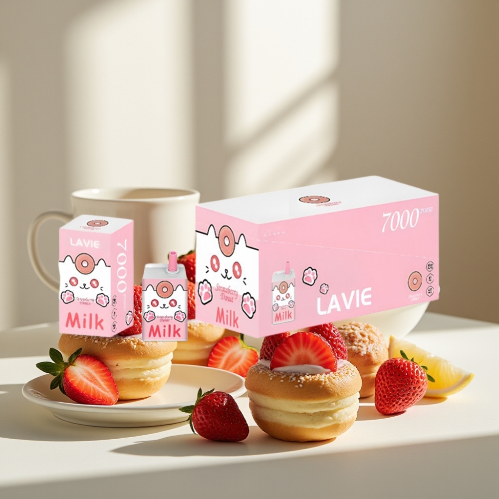 LAVIE Milk 7000 Puffs Braškinių Spurgų 0 2 5 nikotino 16ML 600mAh