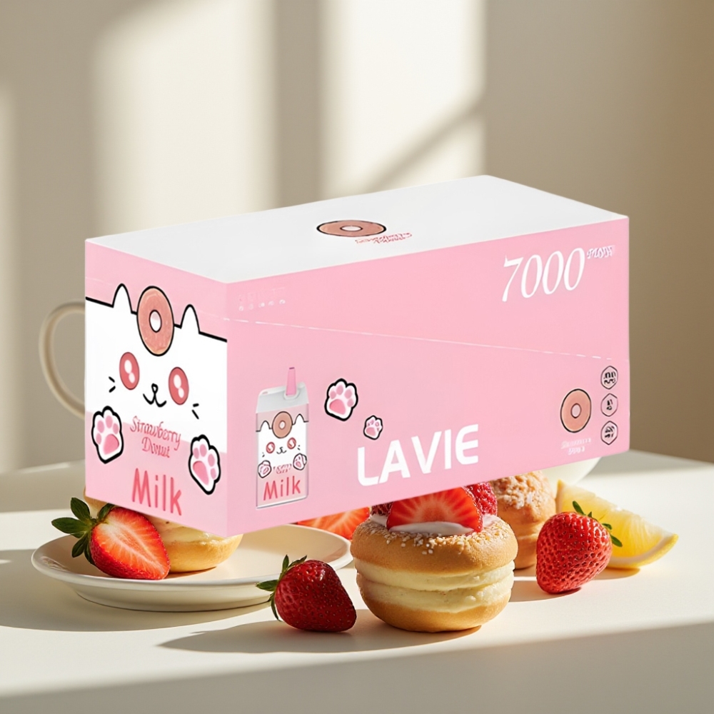 LAVIE Milk 7000 Puffs Braškinių Spurgų 0 2 5 nikotino 16ML 600mAh