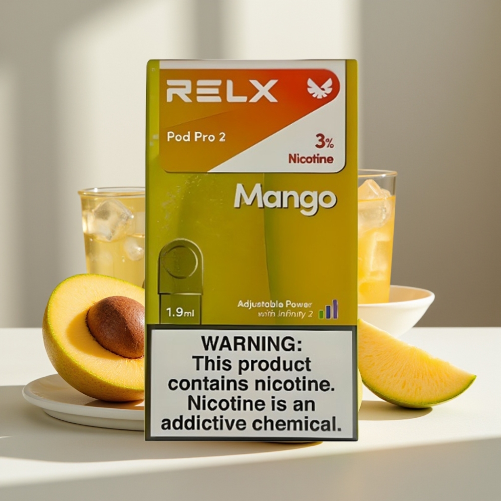 RELX Pod Pro 2 Mango ledas 600 potūkiai 3 nikotino 19ml