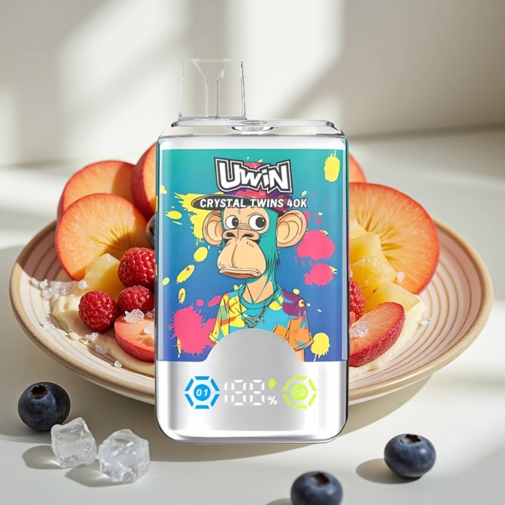 UWIN Crystal Twins 40000 Puffs Mėlynės su Ledu Somerinės Persikų Ledas 32ml 850mAh