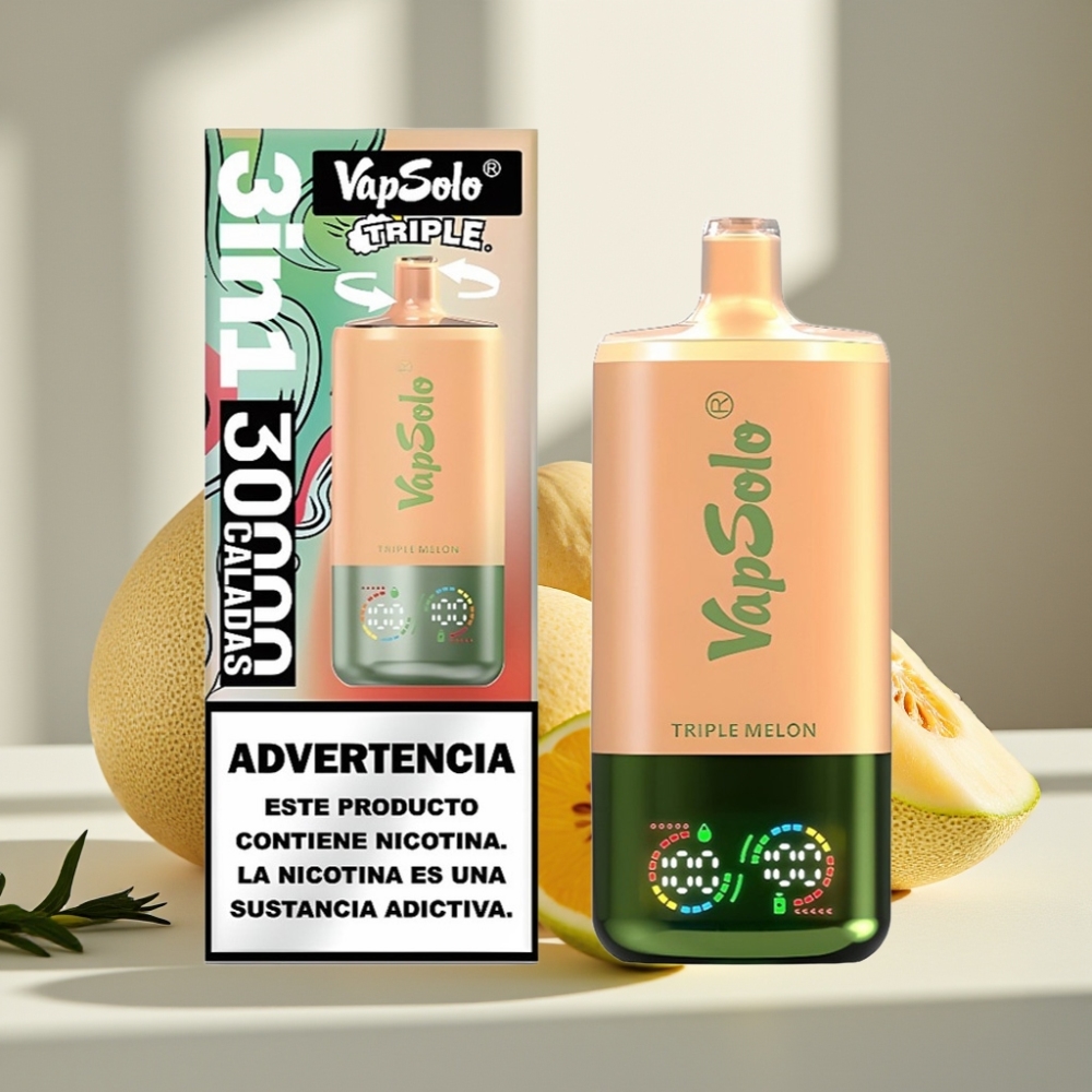 VapSolo Triple 30000 Puffs 40ml 20/50mg/ml 3 bakų Tipas-C Trigubas Melionas