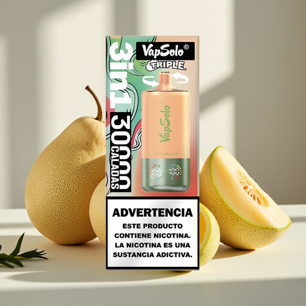 VapSolo Triple 30000 Puffs 40ml 20/50mg/ml 3 bakų Tipas-C Trigubas Melionas