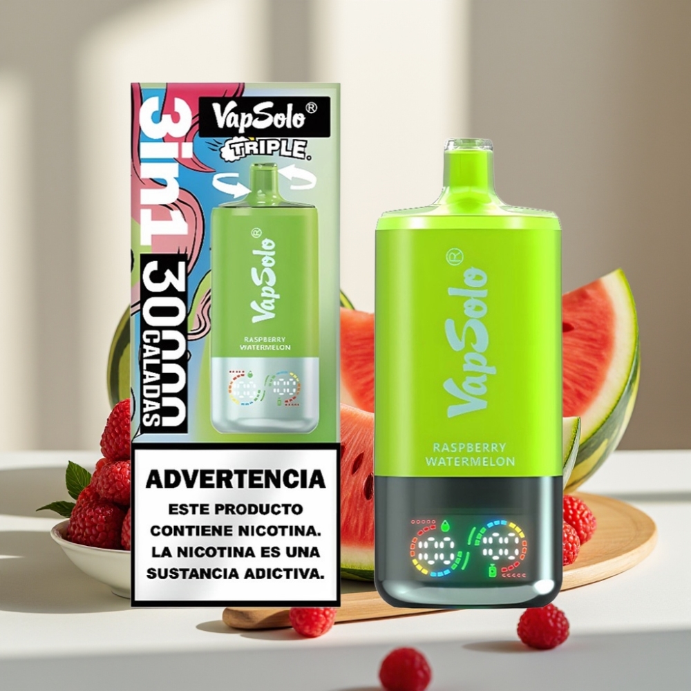 VapSolo Triple 30000 Puffs Avietinės Arbūzo 40ml 20/50mg 3 bakas Type-C