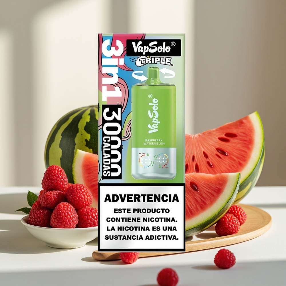 VapSolo Triple 30000 Puffs Avietinės Arbūzo 40ml 20/50mg 3 bakas Type-C