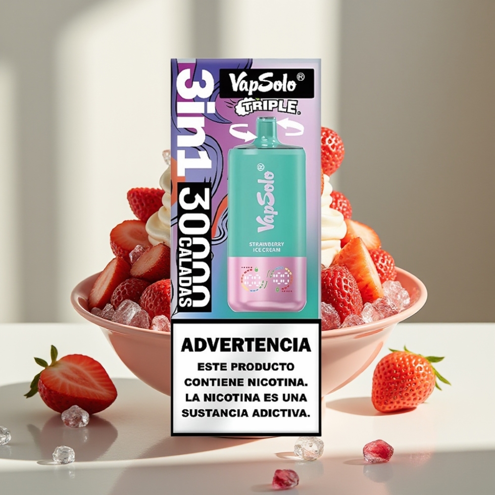 VapSolo Triple 30000 Puffs Braškių ledai 40ml 20mg/ml/50mg/ml Type-C