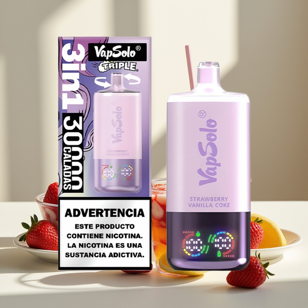 VapSolo Triple 30000 Puffs Braškės Vanilės Koka 40ml 20mg/50mg Type-C