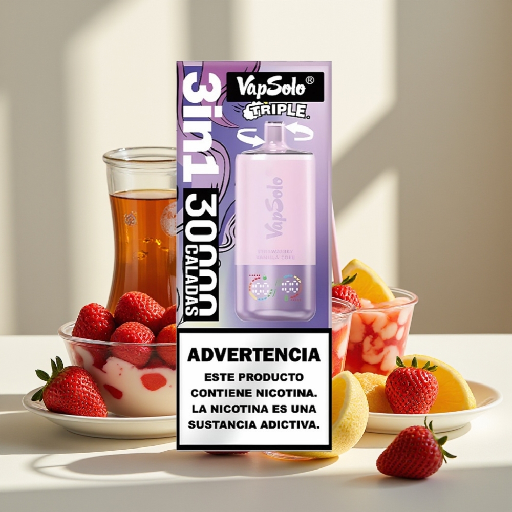 VapSolo Triple 30000 Puffs Braškės Vanilės Koka 40ml 20mg/50mg Type-C