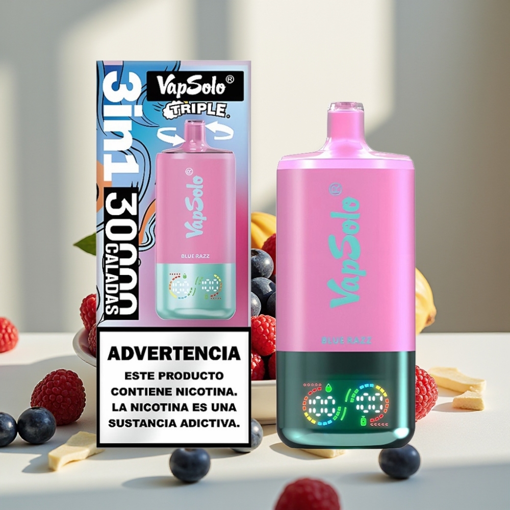VapSolo Triple 30000 Puffs Mėlynos avietės 40ml 20/50mg Type-C