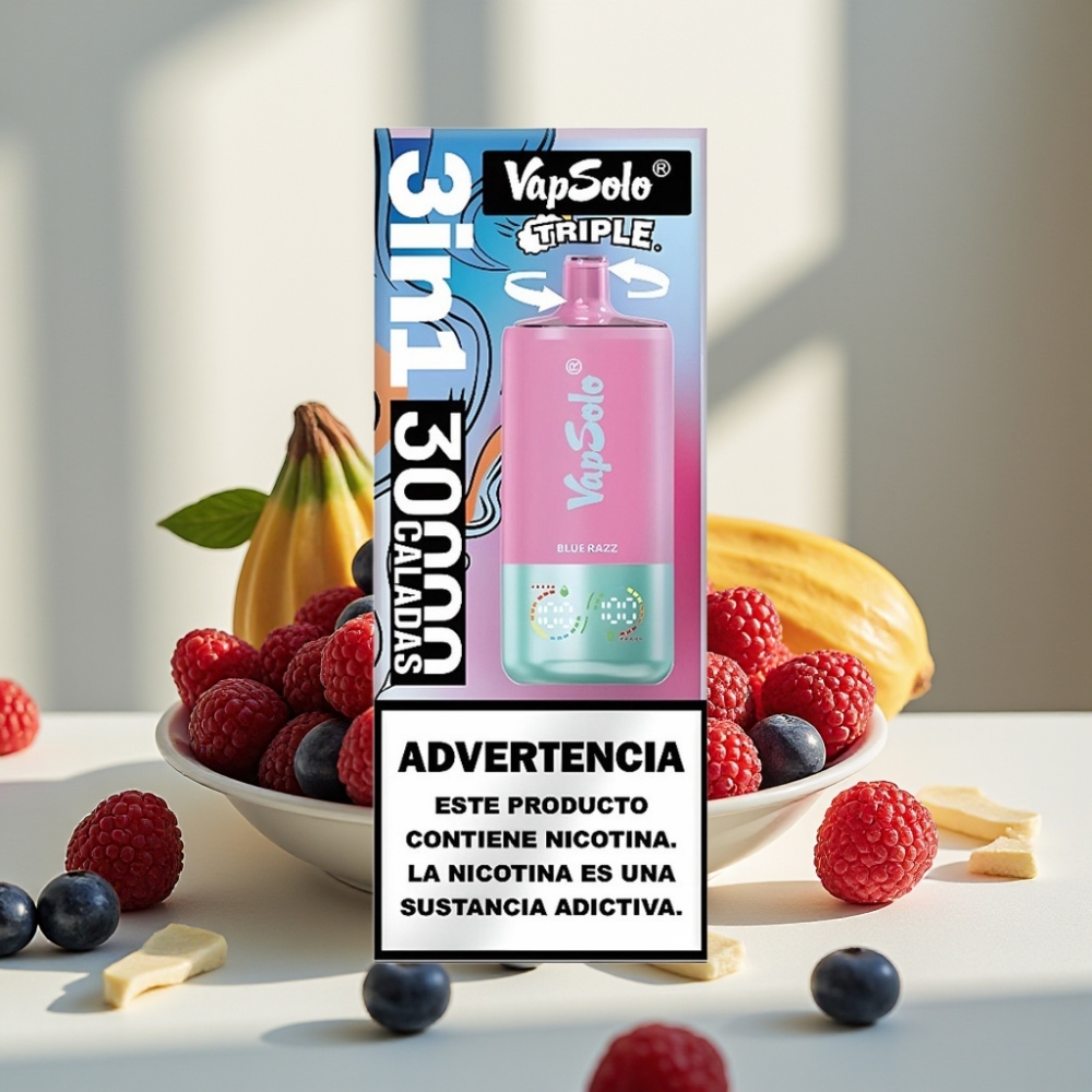 VapSolo Triple 30000 Puffs Mėlynos avietės 40ml 20/50mg Type-C