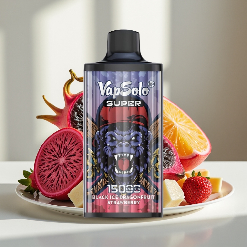Vapsolo Super 15000 puffs 40ml 850mAh Juodojo ledo drakonvaisio braškė