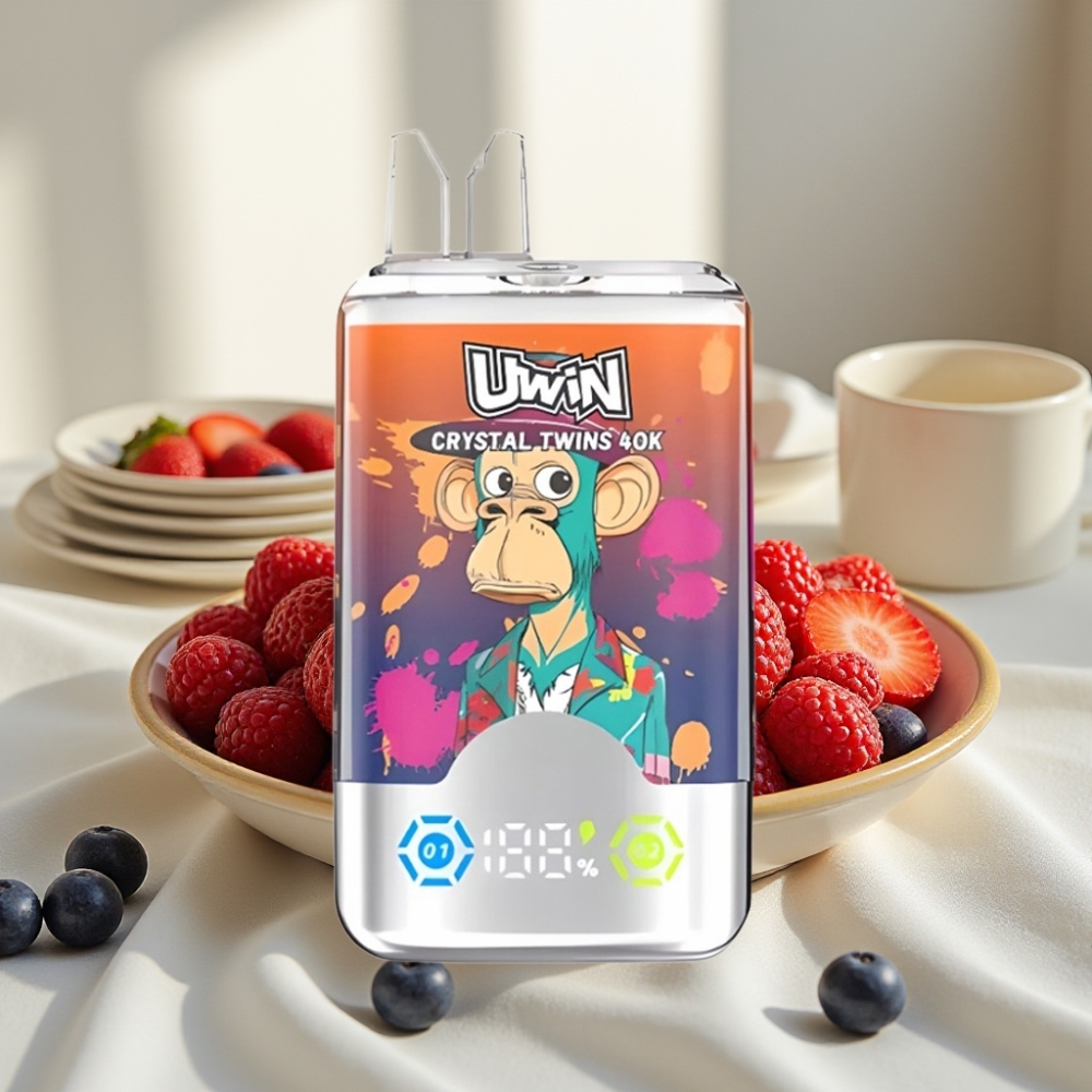 UWIN Crystal Twins 40000 Puffs Braškė – Avietė – Vyšnia Mr Blue 0,6Ω 850mAh 32ml